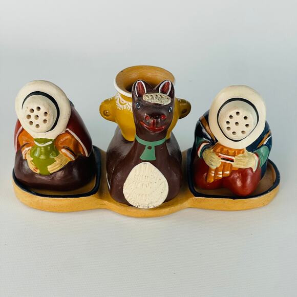 Andean Ceramic Salt and Pepper plus Toothpick Holder 6 x 3 1/4 x 3 1/4” - Picture 6 of 6